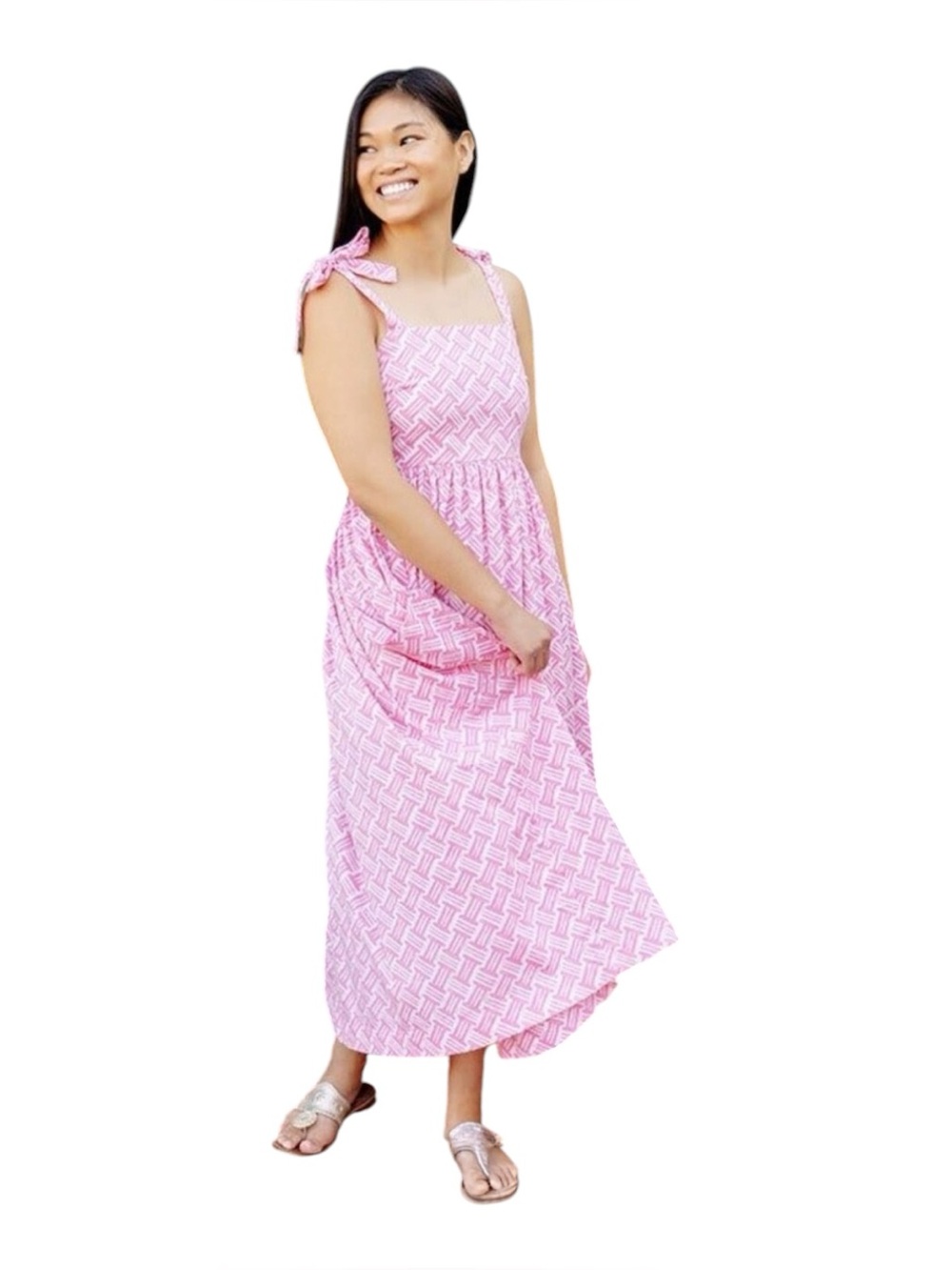 Beaufort Bonnet Company Midge Midi Dress In Pink Harbor Size Small Tie Shoulders